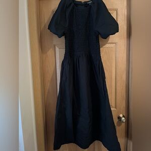 J. Crew Meadow Maxi dress in cotton poplin Smocked Puff Sleeve Medium  Black